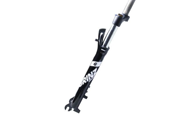 Вилка GRINZ ES 456 HLO 27,5"*1.1\8" ход 100мм, локаут гидравлический, предварительное сжатие, алюминиевая, черная\белая, 2,8кг