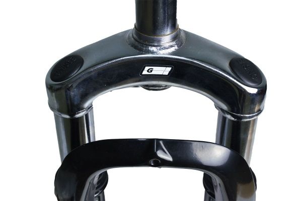 Вилка GRINZ ES 225-2 27,5"*1,1\8" безрезьбовая, пружинная, стальная, черная\белая, 2,55 кг